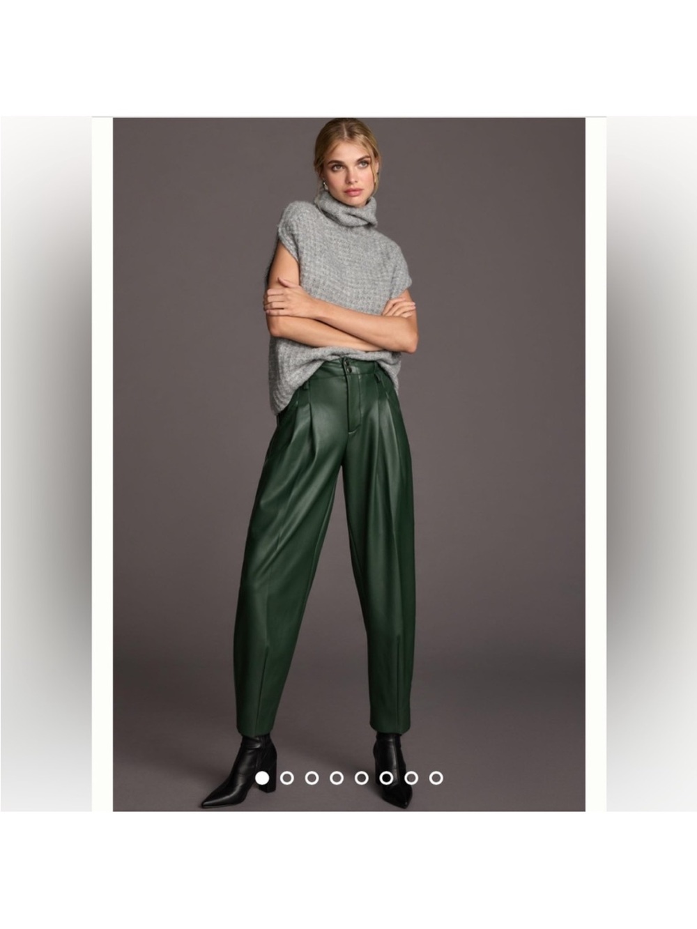 Maeve Anthropologie Pleated Barrel Faux Leather Trousers Forest Green 4 6